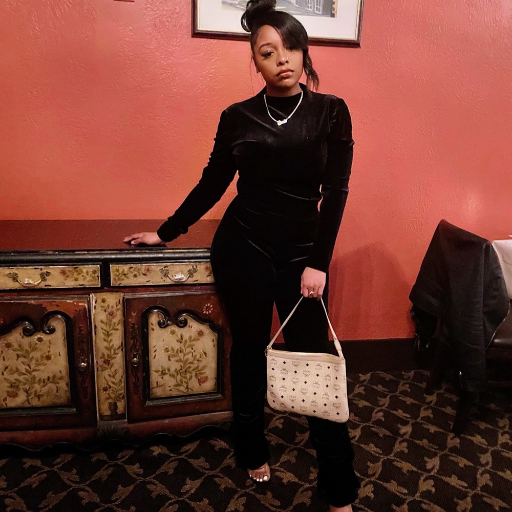 Velvet stacked pants set